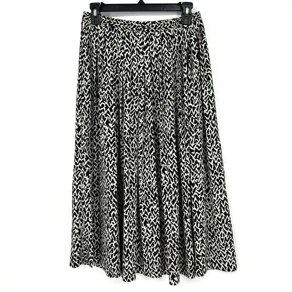 70s Vintage Skirt Womens Small Black Midi Print Pleated Cottage Boho Bohemian - Picture 5 of 7